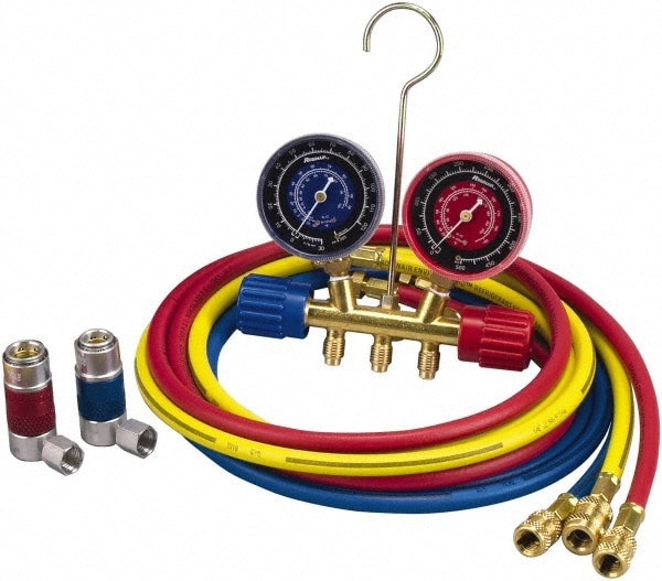 Automotive Manifold Gauges; Includes Sight Glass: No ; Material: Brass ; Includes: 72 Hose Set ; UNSPSC Code: 41112400