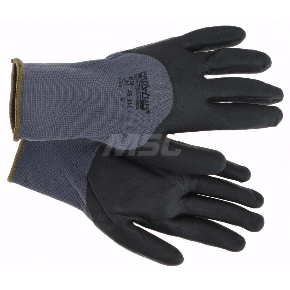 Work Gloves: PRO-SAFE Size Large, Nitrile-Coated Nylon, General Purpose