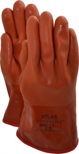 Chemical Resistant Gloves: Large, 1.1 mm Thick, Polyvinylchloride-Coated, Polyvinylchloride, Unsupported