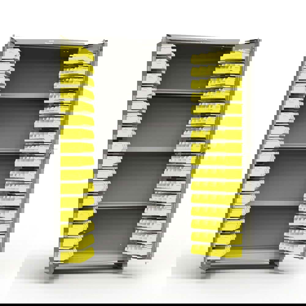 Keep small parts handy and organized with this heavy-duty bin cabinet. All welded, fully assembled, 25-year warranty.