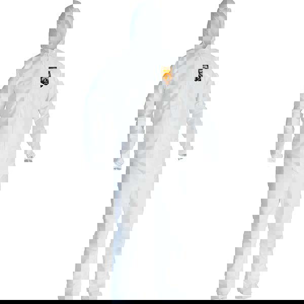 Non-Disposable Rain & Chemical-Resistant Coverall: Non-Hazardous Dry Particulates, Non-Hazardous Liquid Splash & Non-Hazardous Liquid Spray, White, Microporous