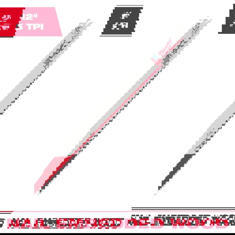 Reciprocating Saw Blades; Blade Material: High Speed Steel ; Blade Length (Inch): 12 ; Blade Width (Decimal Inch): 1.0000 ; Teeth Per Inch: 5 ; Blade Thickness (Decimal Inch): 0.0620 ; Profile Shape: Contoured