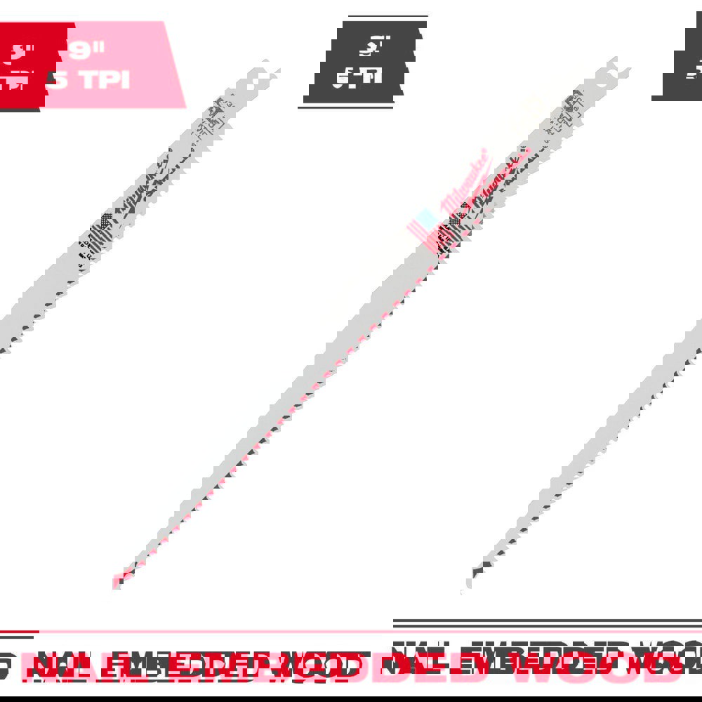 Reciprocating Saw Blades; Blade Material: High Speed Steel ; Blade Length (Inch): 9 ; Blade Width (Inch): 3/4 ; Teeth Per Inch: 5 ; Blade Thickness (Decimal Inch): 0.0500 ; Profile Shape: Straight