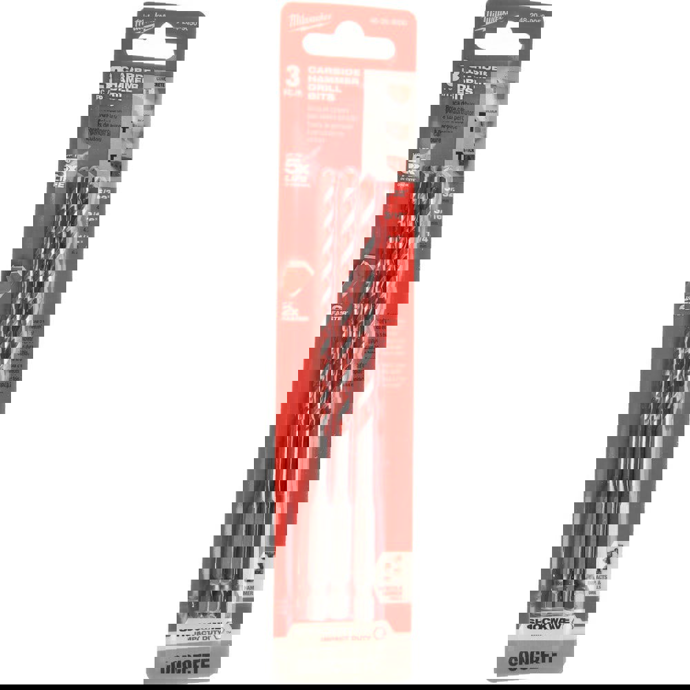 Drill Bit Set: Hammer Drill Bits, 3 Pc, 135 &deg;, Carbide Tipped