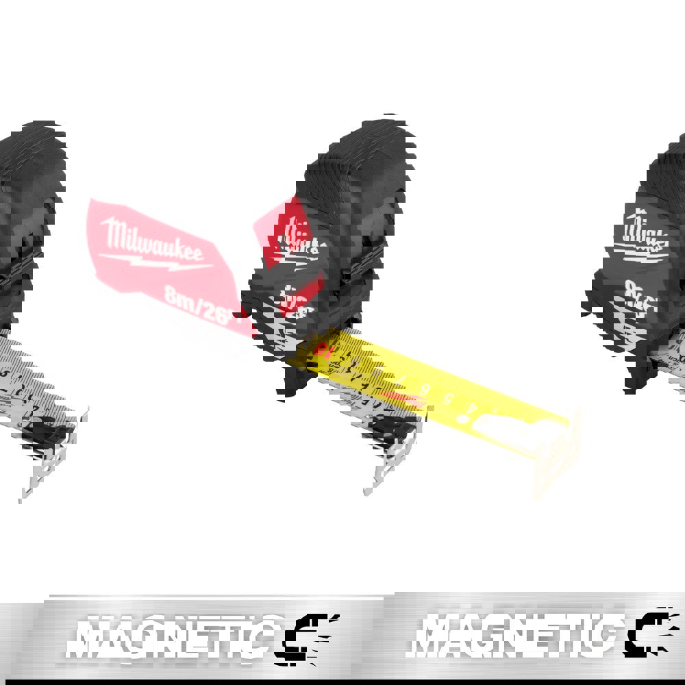 Tape Measures; Length Ft.: 26.000 ; Graduation (Inch): 1/16 ; Blade Material: Steel ; Standout Length (Feet): 12.00 ; Case Type: Closed ; Rewind Type: Automatic