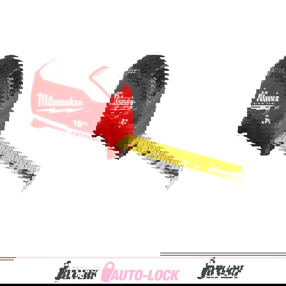 Tape Measures; Length Ft.: 16.000 ; Graduation (Inch): 1/16 ; Blade Material: Steel ; Standout Length (Feet): 9.00 ; Case Type: Closed ; Rewind Type: Automatic