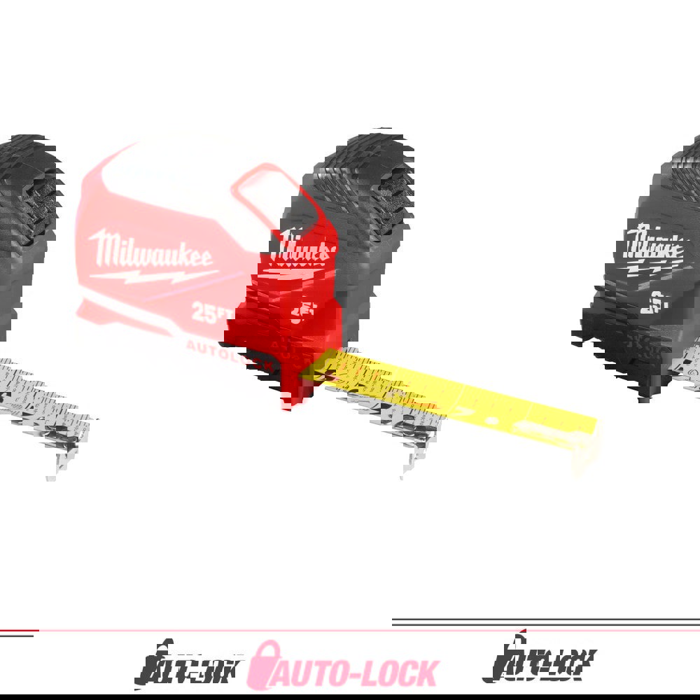 Tape Measures; Length Ft.: 25.000 ; Graduation (Inch): 1/16 ; Blade Material: Steel ; Standout Length (Feet): 9.00 ; Case Type: Closed ; Rewind Type: Automatic