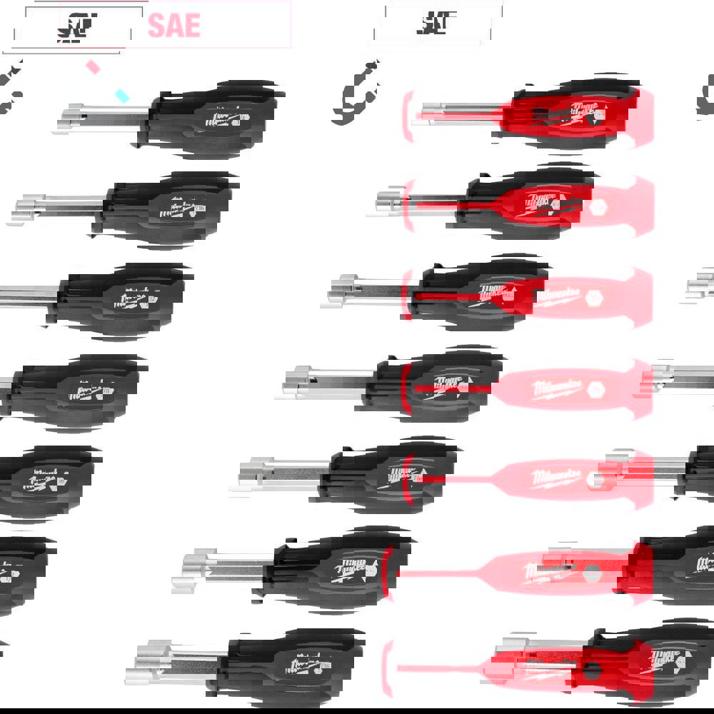 Nutdriver Sets; Drive Size: 5/16 in; 1/4 in ; Handle Type: Tri-Lobe ; Shaft Type: Hollow ; Container Type: None ; Shaft Length (Inch): 4 ; Shaft Length: 1