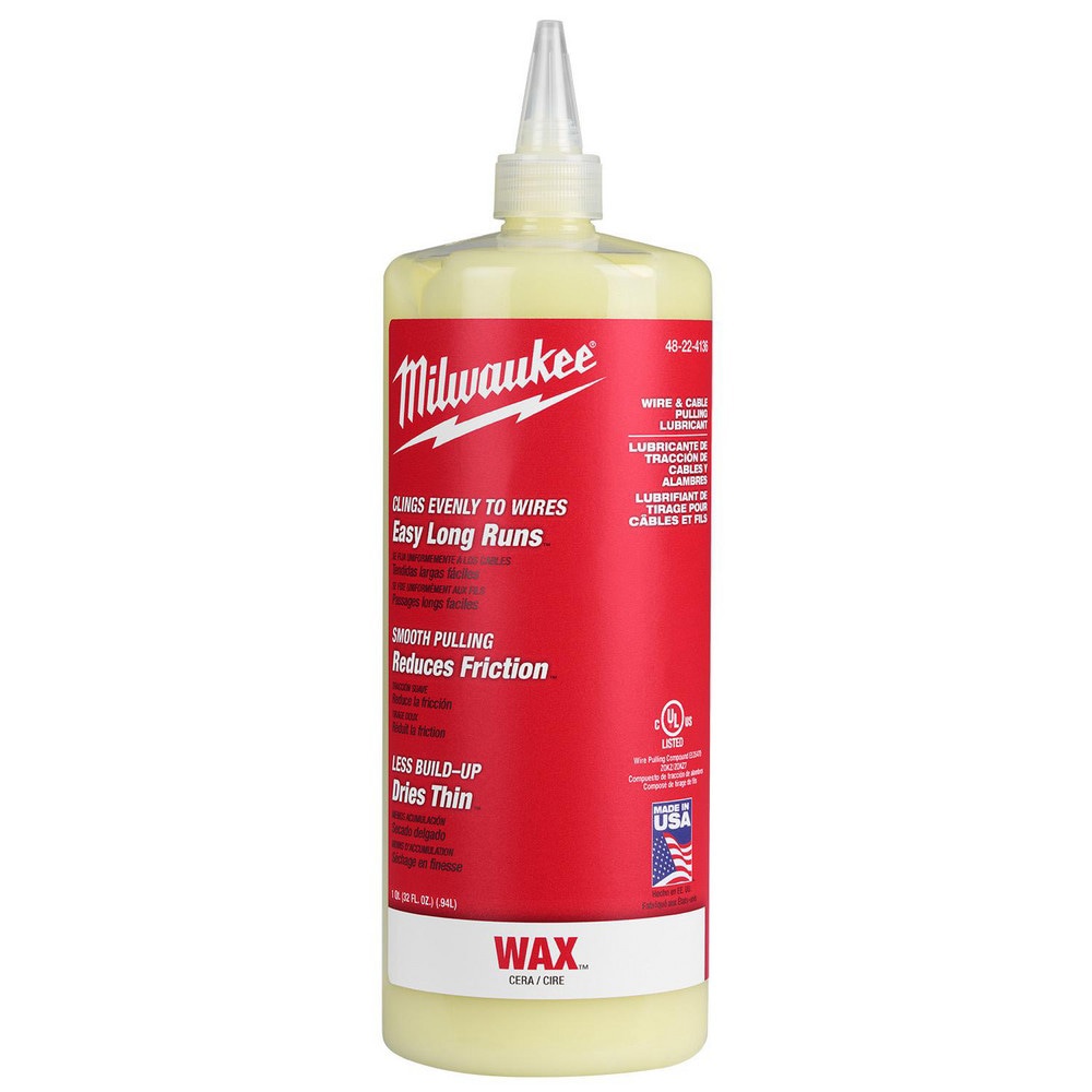 Wire Pulling Lubricants; Product Form: Wax ; Lubricant Color: Yellow ; Container Type: Bottle ; Container Size (Qt.): 1qt ; Maximum Operating Temperature (F): 120F ; Lubricant Base: Propylene Glycol