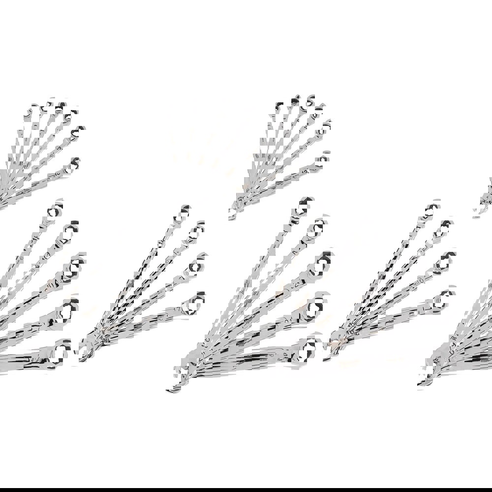 Ratcheting Combination Wrench Set: 15 Pc, Metric