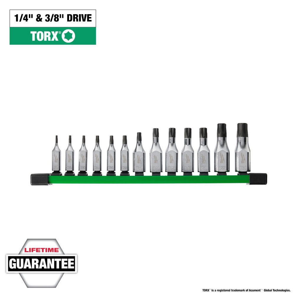 Hex & Torx Bit Socket Sets; Set Type: Torx Bit ; Minimum Set Torx Size: T8 ; Finish: Chrome ; Maximum Set Torx Size: T60 ; Measurement Type: Torx. ; Drive Size: 1/4; 3/8