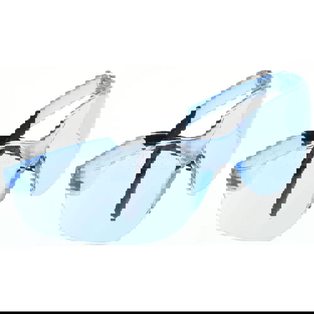 Safety Glass: Scratch-Resistant, Polycarbonate, Blue Lenses, Frameless, UV Protection