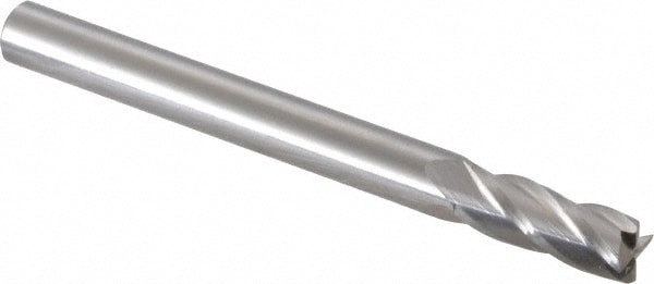 Square End Mill: 3/8'' Dia, 1'' LOC, 3/8'' Shank Dia, 4'' OAL, 4 Flutes, Solid Carbide