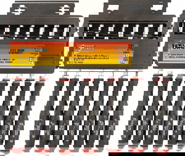 Nut Driver Set: 7 Pc, 6 to 12 mm, Hollow Shaft, Ergonomic Handle