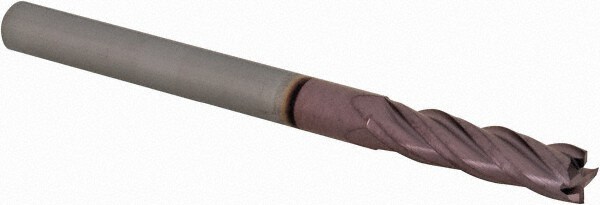 Square End Mill: 0.1181'' Dia, 0.4724'' LOC, 1-1/2'' OAL, 4 Flutes, Solid Carbide