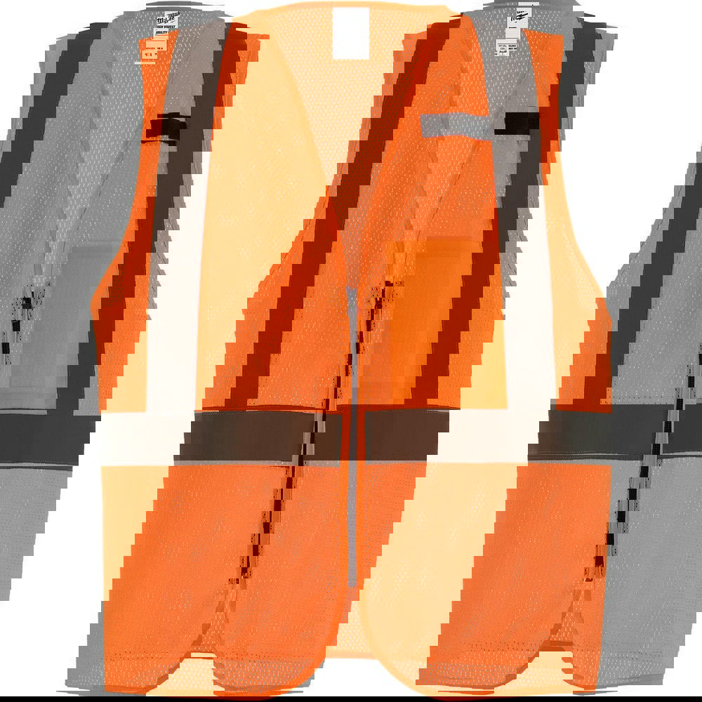 High Visibility Vests; Size: Large; X-Large ; Closure Type: Zipper ; Number of Pockets: 1.000 ; Chest Size (Inch): 42-46 ; Material Composition: Mesh ; Number of Horizontal Stripes: 1.000