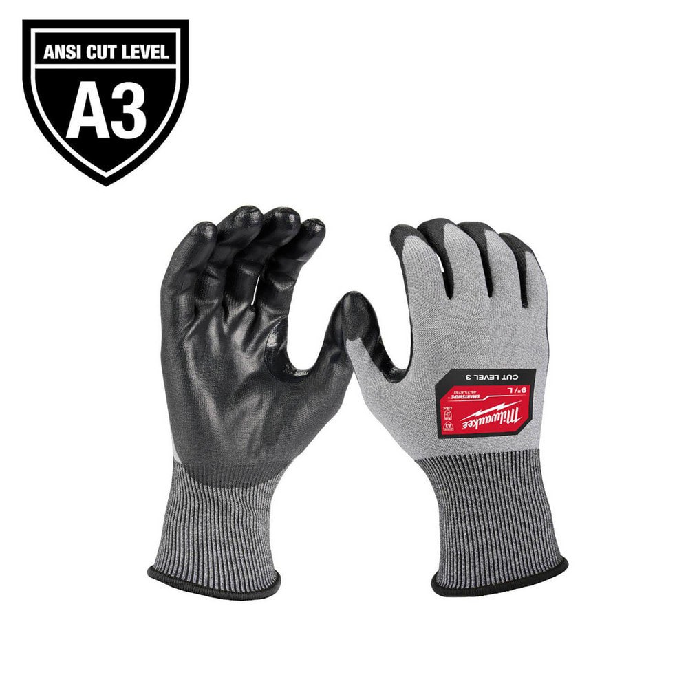 Puncture-Resistant Gloves: Size Large, ANSI Cut A3, ANSI Puncture 0, Polyurethane, Polyester, Polyethylene & Nitrile
