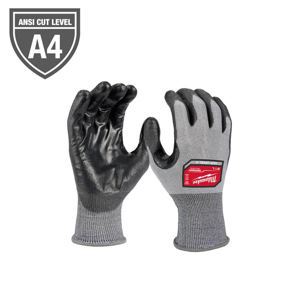 Puncture-Resistant Gloves: Size X-Large, ANSI Cut A4, ANSI Puncture 0, Polyurethane, Polyester, Polyethylene & Nitrile
