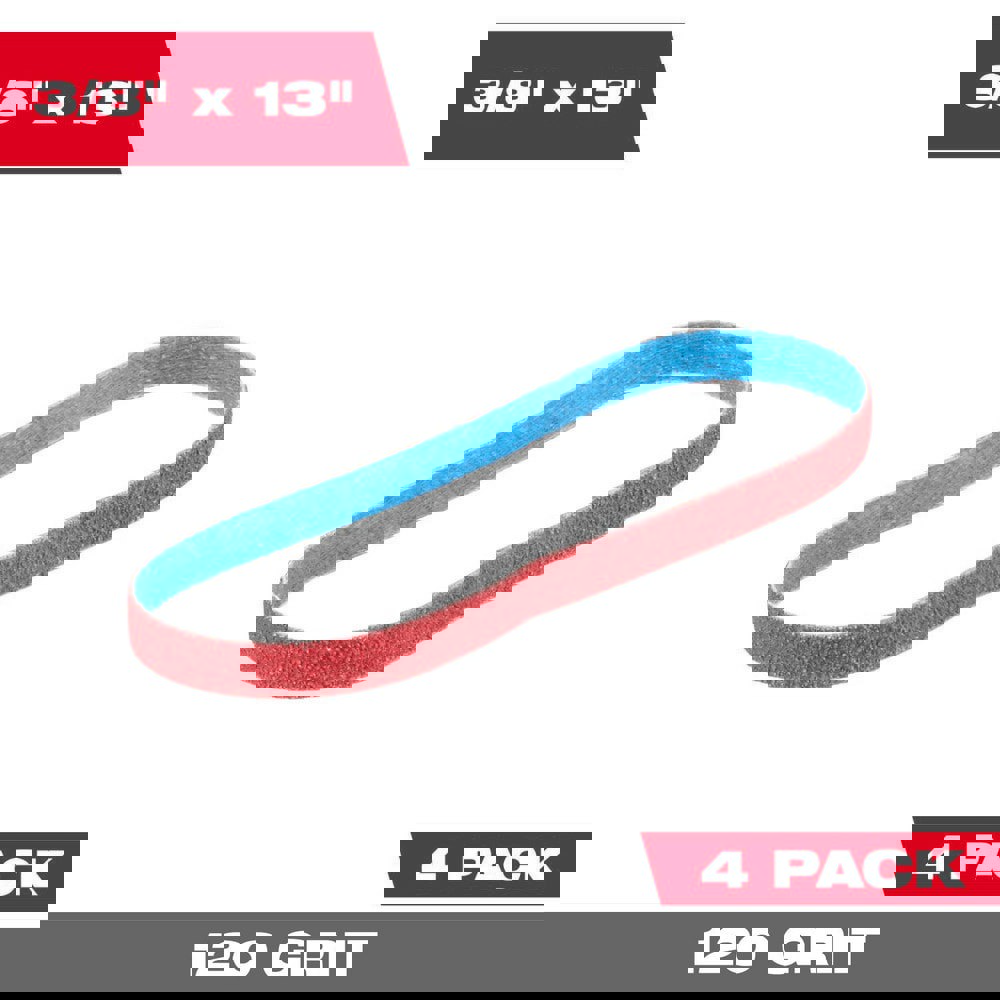 Abrasive Belts; Belt Width (Inch): 3/8 ; Belt Length (Inch): 13 ; Grit: 120 ; Abrasive Type: Coated ; Abrasive Material: Ceramic ; Wet/Dry Operation: Dry