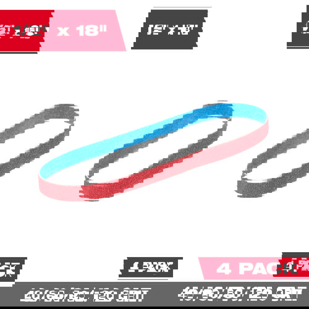 Abrasive Belts; Belt Width (Inch): 1/2 ; Belt Length (Inch): 18 ; Grit: 40, 60, 80, 120 ; Abrasive Type: Coated ; Abrasive Material: Ceramic ; Wet/Dry Operation: Dry