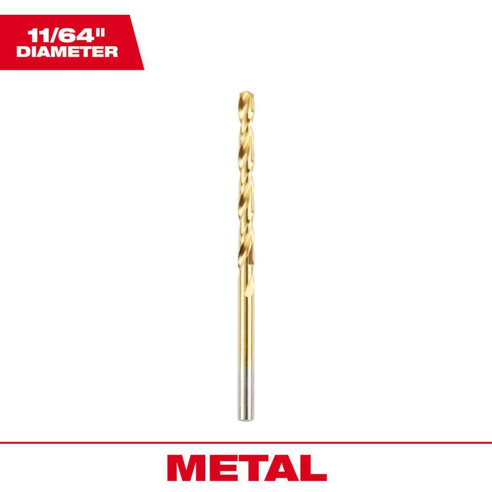 Jobber Length Drill Bits; Drill Bit Size (Inch): 11/64 ; Drill Bit Material: High Speed Steel ; Drill Point Angle (Degrees): 135 ; Coating/Finish: Titanium Nitride ; Flute Type: Parabolic ; Cutting Direction: Right Hand