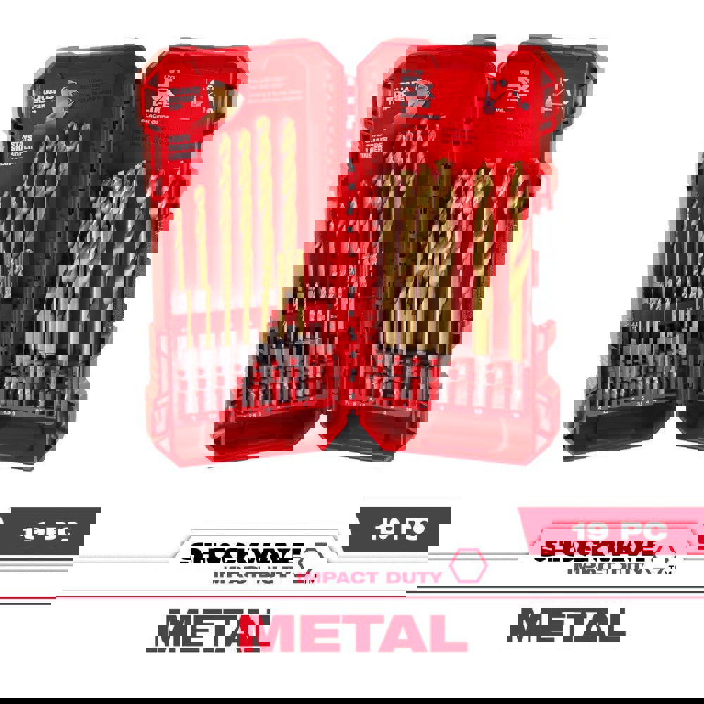 Drill Bit Sets; Drill Bit Set Type: Hex Shank Drill Bits ; Number of Pieces: 19 ; Tool Material: High-Speed Steel ; Coating/Finish: TiN ; Minimum Drill Bit Size (mm): 2 ; Maximum Drill Bit Size (mm): 10