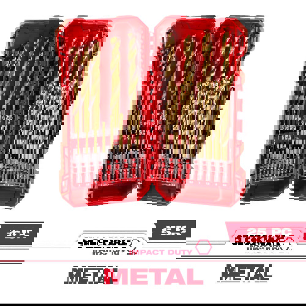 Drill Bit Sets; Drill Bit Set Type: Hex Shank Drill Bits ; Number of Pieces: 25 ; Tool Material: High-Speed Steel ; Coating/Finish: TiN ; Minimum Drill Bit Size (mm): 2 ; Maximum Drill Bit Size (mm): 13