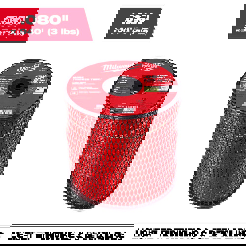 Outdoor Power Equipment Accessories; Accessory Type: Twisted Trimmer Line ; For Use With: MILWAUKEE 3046-20 M18 FUEL STRING TRIMMER, 3016-20ST M18 FEL GEN 2 QUIK-LOK STRING TRIMMER, & 3006-20 M18 FUEL DUAL BATTERY STRING TRIMMER ; Material: Nylon