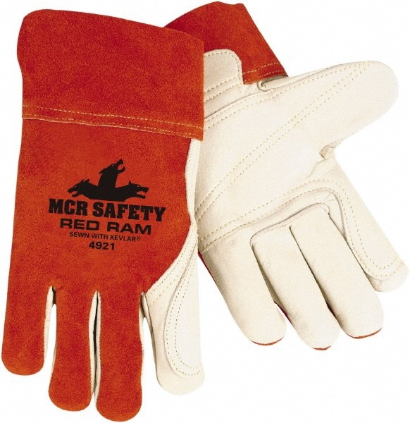 Welding Gloves: Red Ram Size Medium, Cowhide Leather, Pair