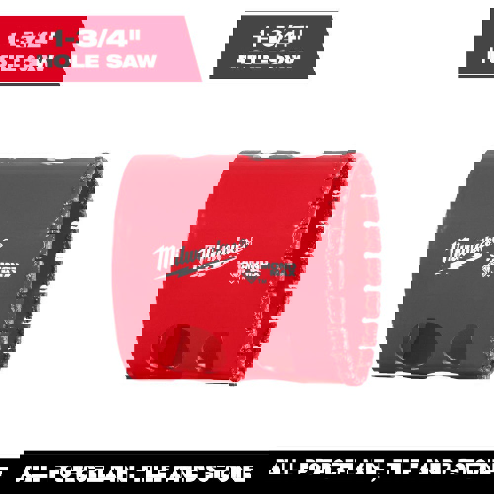 Hole Saws; Hole Saw Compatibility: Power Drills ; Saw Diameter (Inch): 1-3/4 ; Saw Material: Diamond ; Cutting Depth (Inch): 1-1/2 ; Cutting Edge Style: Continuous ; Material Application: Porcelain; Tile; Stone