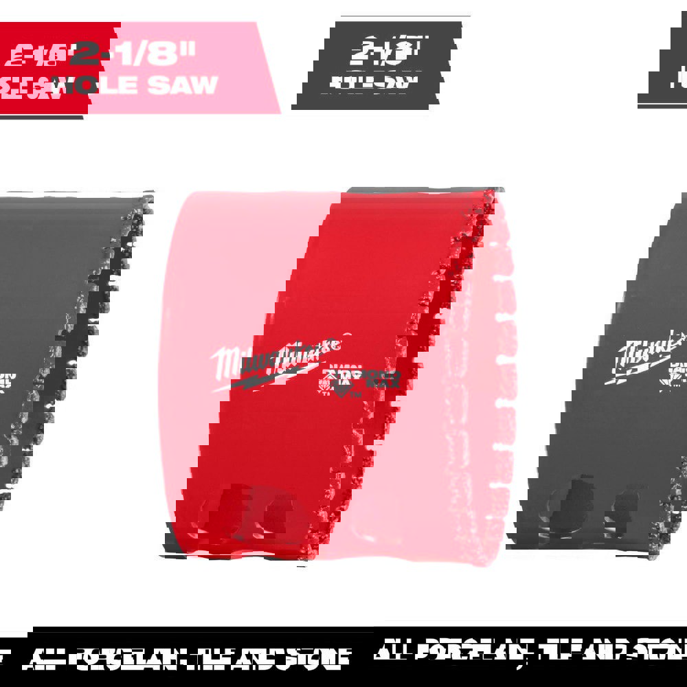 Hole Saws; Hole Saw Compatibility: Power Drills ; Saw Diameter (Inch): 2-1/8 ; Saw Material: Diamond ; Cutting Depth (Inch): 1-1/2 ; Cutting Edge Style: Continuous ; Material Application: Porcelain; Tile; Stone