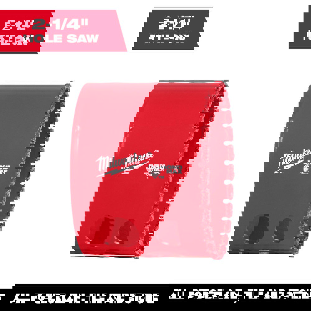 Hole Saws; Hole Saw Compatibility: Power Drills ; Saw Diameter (Inch): 2-1/4 ; Saw Material: Diamond ; Cutting Depth (Inch): 1-1/2 ; Cutting Edge Style: Continuous ; Material Application: Porcelain; Tile; Stone