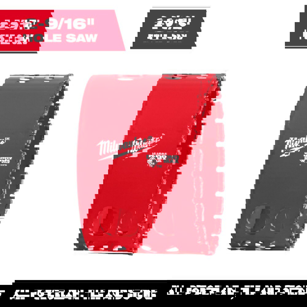 Hole Saws; Hole Saw Compatibility: Power Drills ; Saw Diameter (Inch): 2-9/16 ; Saw Material: Diamond ; Cutting Depth (Inch): 1-1/2 ; Cutting Edge Style: Continuous ; Material Application: Porcelain; Tile; Stone