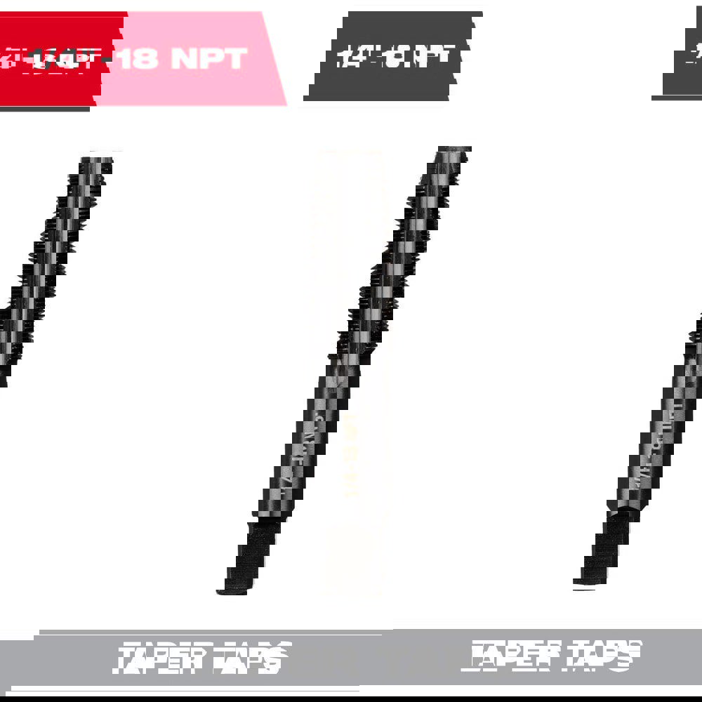 Straight Flute Tap: 1/4-18 NPT, 4 Flute, Taper Chamfer, 2B Class of Fit, High-Carbon Steel, Black Oxide Finish