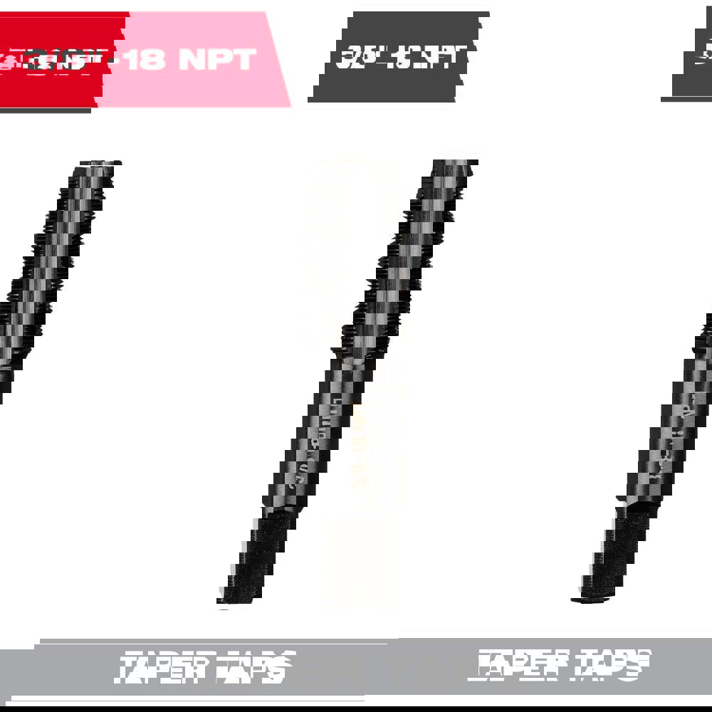 Straight Flute Tap: 3/8-18 NPT, 4 Flute, Taper Chamfer, 2B Class of Fit, High-Carbon Steel, Black Oxide Finish