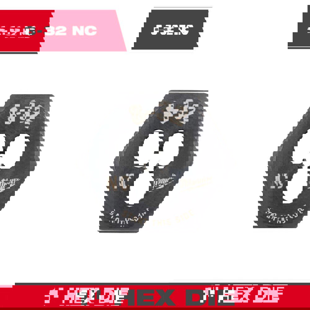 Hex Rethreading Dies; Thread Size (Inch): #8-32 ; Material: Carbon Steel ; Thread Direction: Right Hand ; Thread Standard: UNC ; Series: Hex-LOK ; Hex Size (Decimal Inch): 1.0000