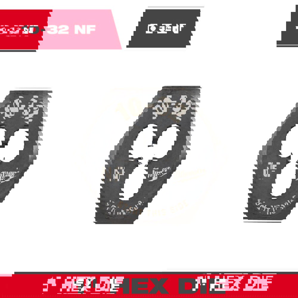 Hex Rethreading Dies; Thread Size (Inch): #10-32 ; Material: Carbon Steel ; Thread Direction: Right Hand ; Thread Standard: UNF ; Series: Hex-LOK ; Hex Size (Decimal Inch): 1.0000