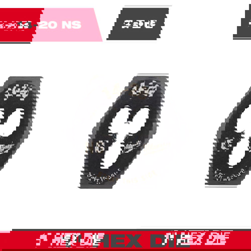 Hex Rethreading Dies; Thread Size (Inch): #14-20 ; Material: Carbon Steel ; Thread Direction: Right Hand ; Thread Standard: UNS ; Series: Hex-LOK ; Hex Size (Decimal Inch): 1.0000