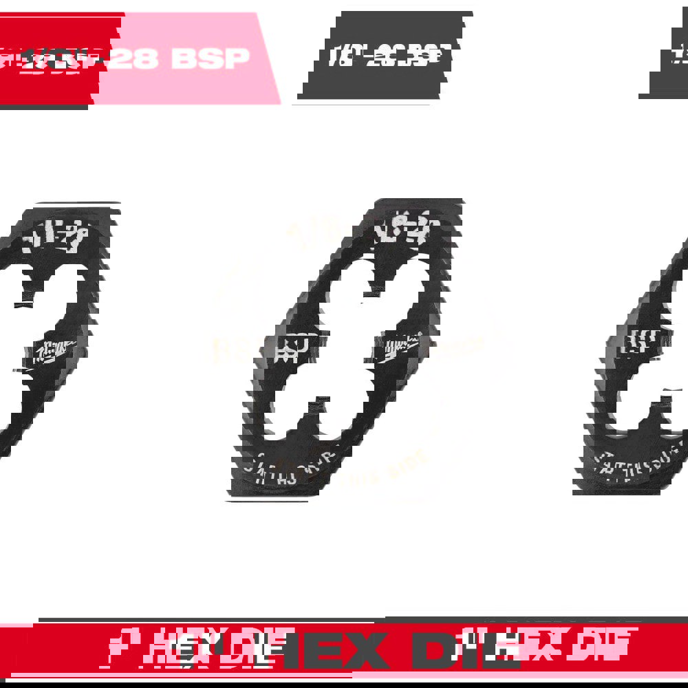 Hex Pipe & Conduit Dies; Thread Size (Inch): 1/8-28 ; Thread Standard: G(BSP) ; Material: Carbon Steel ; Thread Direction: Right Hand ; Hex Size (Inch): 1 ; Thickness (Inch): 3/8