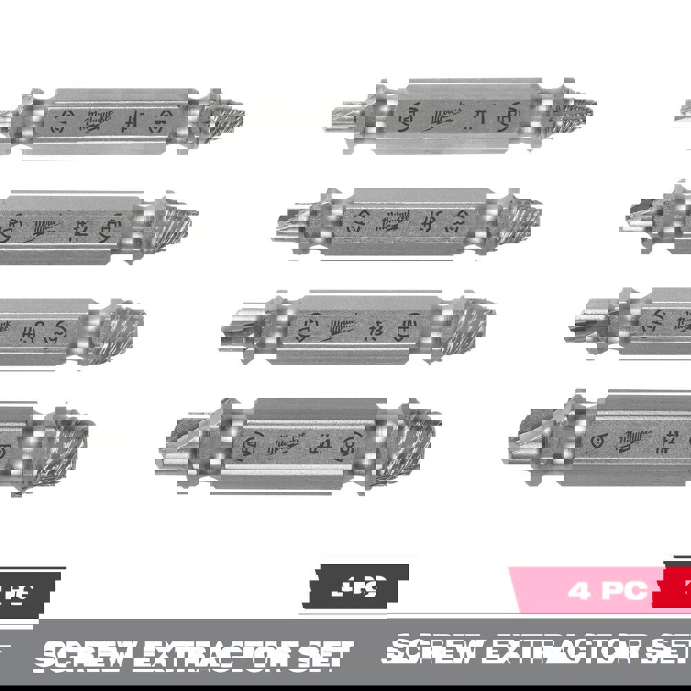 Bolt Extractor Sets; Tool Type: Screw Extractor Set ; Compatible Screw Size: #4-#7, #8-#10, #11-#14, #16-#24 ; Screw Type: Bolt; Flat Head ; Drive Size: 0.25in ; Container Type: None ; Material: Alloy Steel