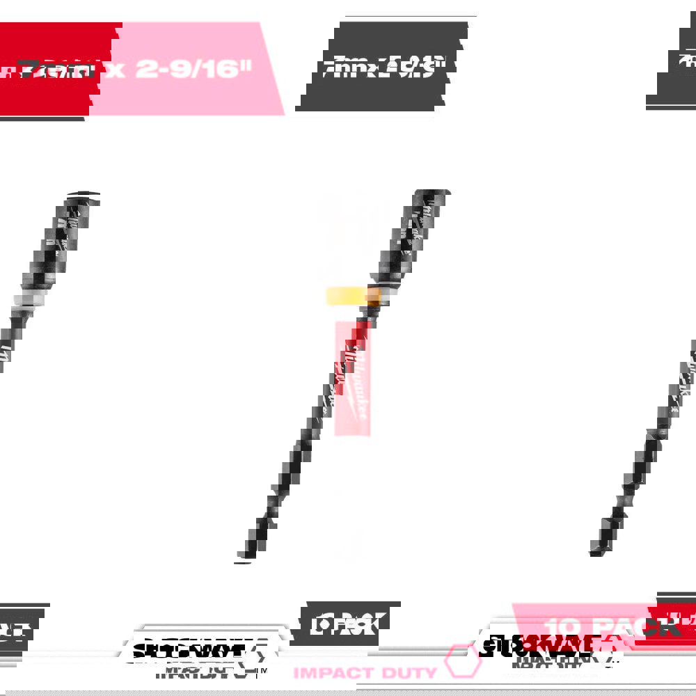 Power & Impact Screwdriver Bit Sets; Bit Type: Impact Nut Driver ; Point Type: Hex ; Drive Size: 7 mm ; Overall Length (Inch): 2-9/16 ; Hex Size Range (Inch): 1/4 ; Blade Width: 1/4
