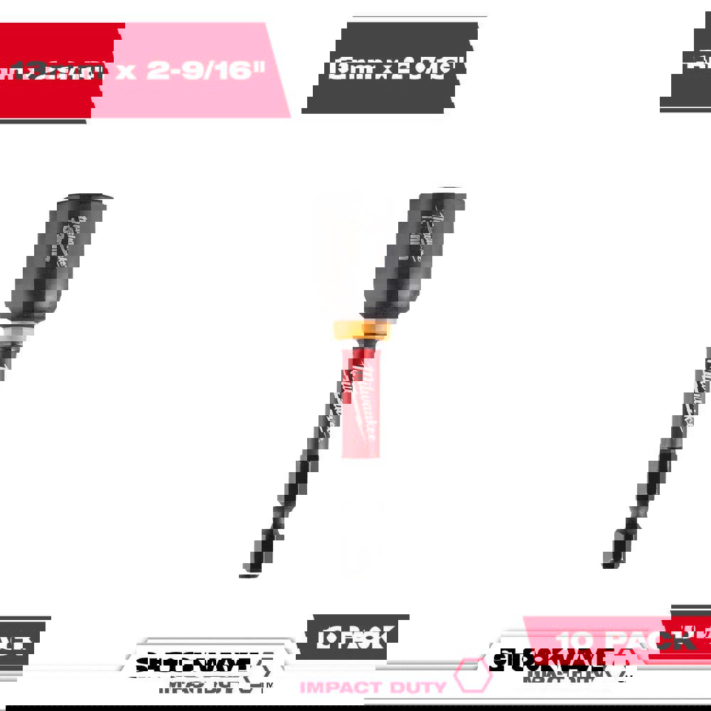 Power & Impact Screwdriver Bit Sets; Bit Type: Impact Nut Driver ; Point Type: Hex ; Drive Size: 13 mm ; Overall Length (Inch): 2-9/16 ; Hex Size Range (Inch): 1/4 ; Blade Width: 1/4