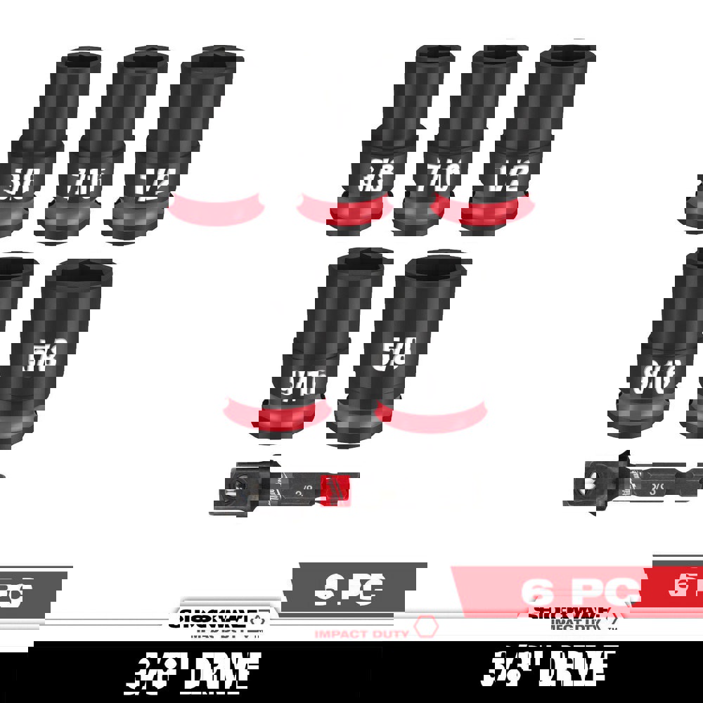 Deep Impact Socket Set Socket Set: 6 Pc, 3/8 to 5/8