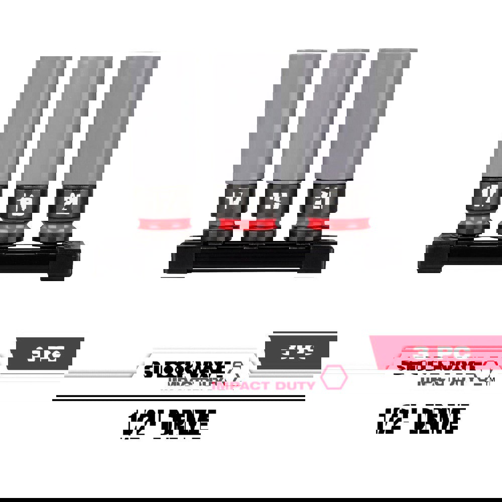 Socket Sets; Set Type: Socket Set ; Drive Size: 1/2 in ; Minimum Size (mm): 17.00 ; Maximum Size (mm): 21.00 ; Tool Type: Lugnut Socket Set ; Material: Steel