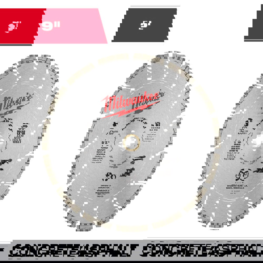 Wet & Dry-Cut Saw Blades; Blade Diameter (Inch): 9 ; Blade Material: Diamond ; Blade Thickness (Decimal Inch): 0.0938 ; Arbor Hole Diameter (Inch): 5/8; 7/8 ; Number of Teeth: 15 ; Arbor Style: Round with Diamond Knockout