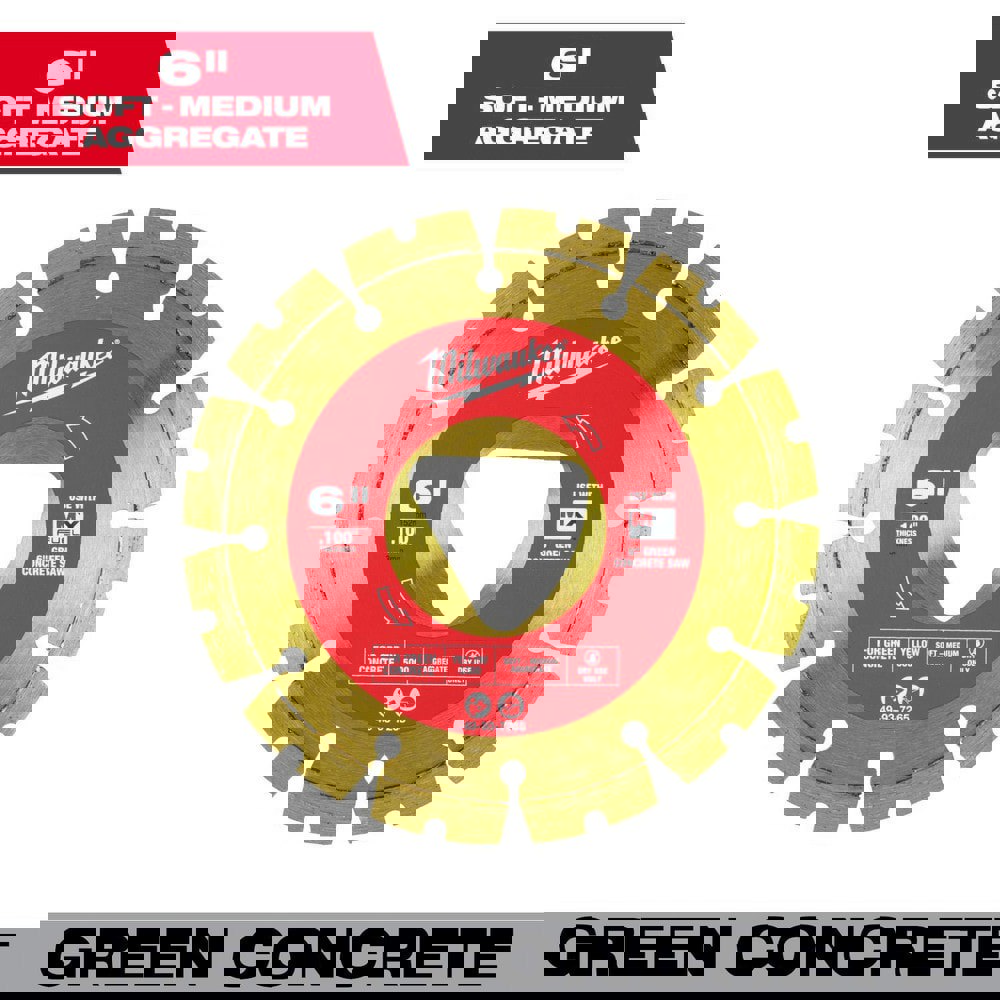 Wet & Dry-Cut Saw Blades; Blade Diameter (Inch): 6 ; Blade Material: Diamond ; Blade Thickness (Decimal Inch): 0.1000 ; Number of Teeth: 12 ; Arbor Style: Triangle ; Application: Green Concrete