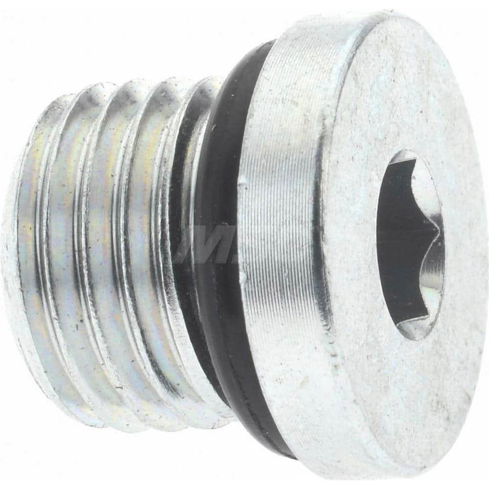 Industrial Pipe Hex Socket Plug: 7/16-20 Male Thread, Male Straight Thread O-Ring