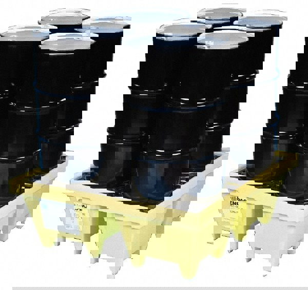 Spill Pallet: 4 Drum, 83 gal, 6,000 lb, Plastic