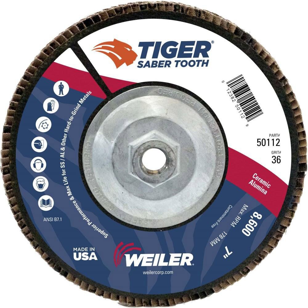 Flap Disc: 5/8-11 Hole, 36 Grit, Ceramic, Type 29