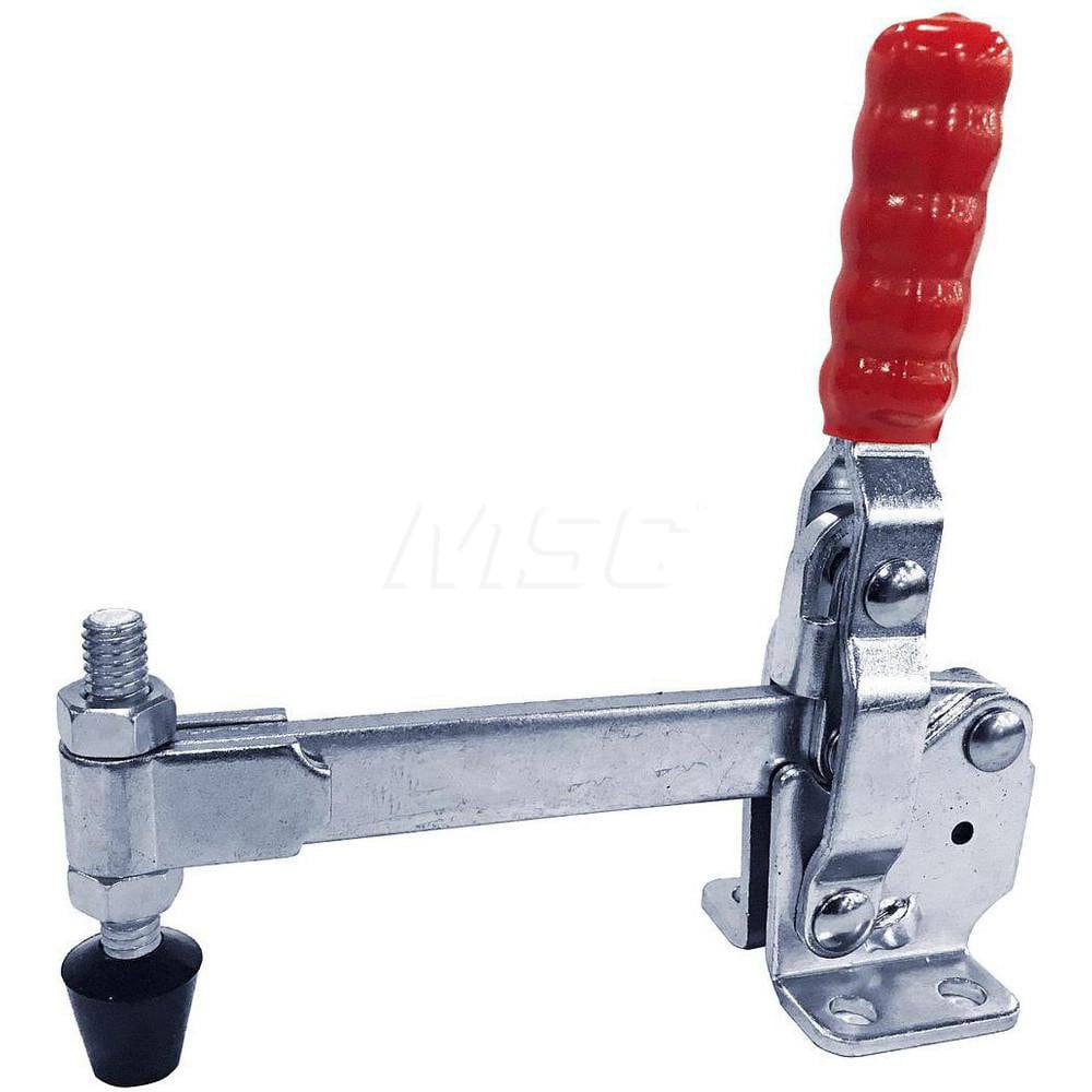 Manual Hold-Down Toggle Clamp: Vertical, 500 lb Capacity, Solid Bar, Flanged Base